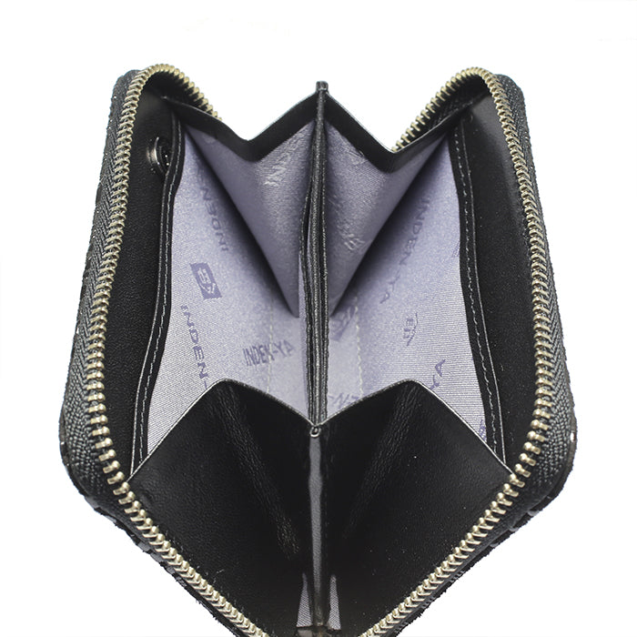 Inden - Indenya Round Zipper Tri-Fold Wallet, Check Pattern / Coin Purse/Mini Wallet