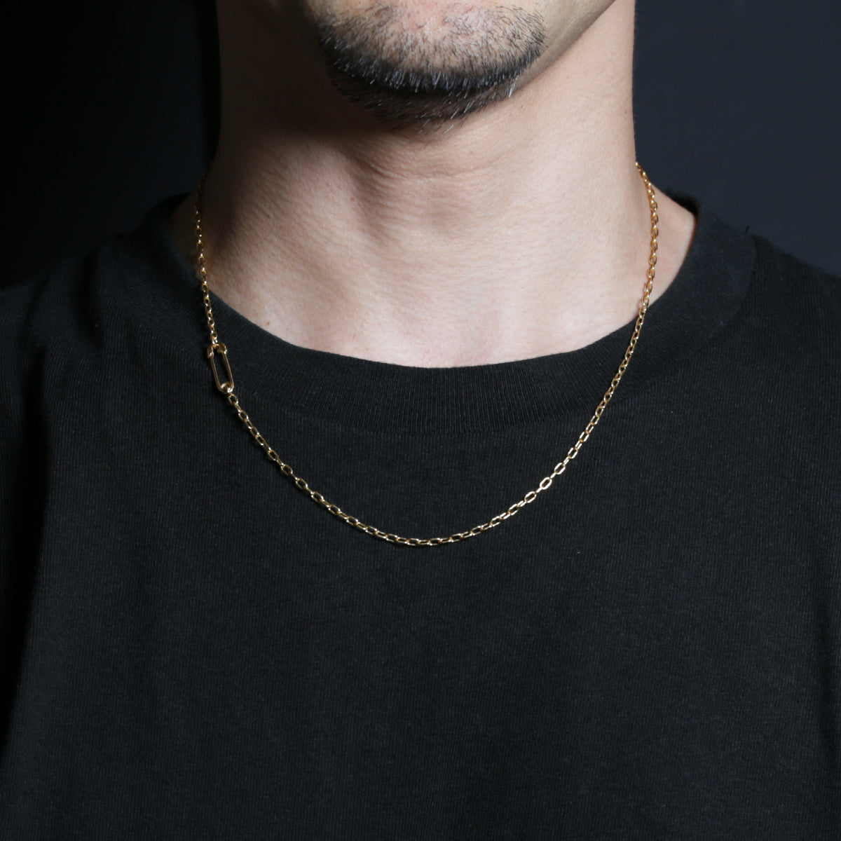 Safety Pin Long Azuki Chain Diamond Necklace XS - Gold