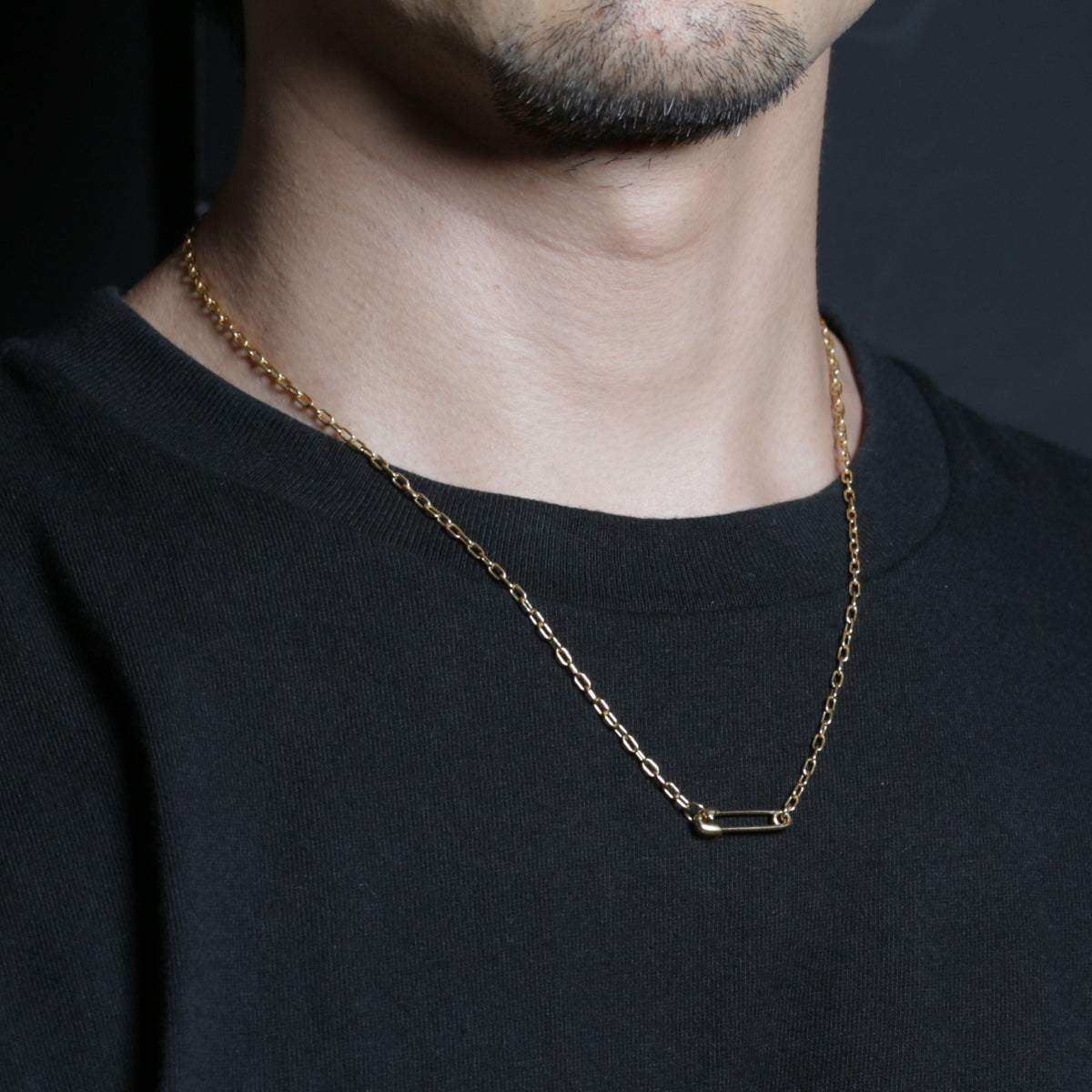 Safety Pin Long Azuki Chain Diamond Necklace XS - Gold