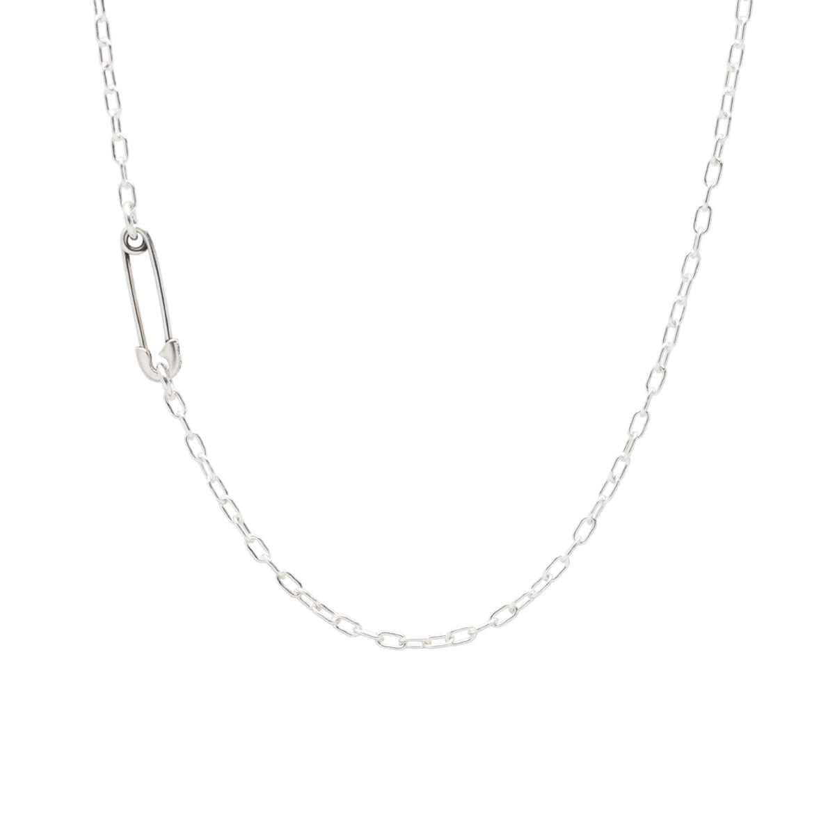 Safety Pin Long Azuki Chain Diamond Necklace XS - Silver (Mirror Finish)