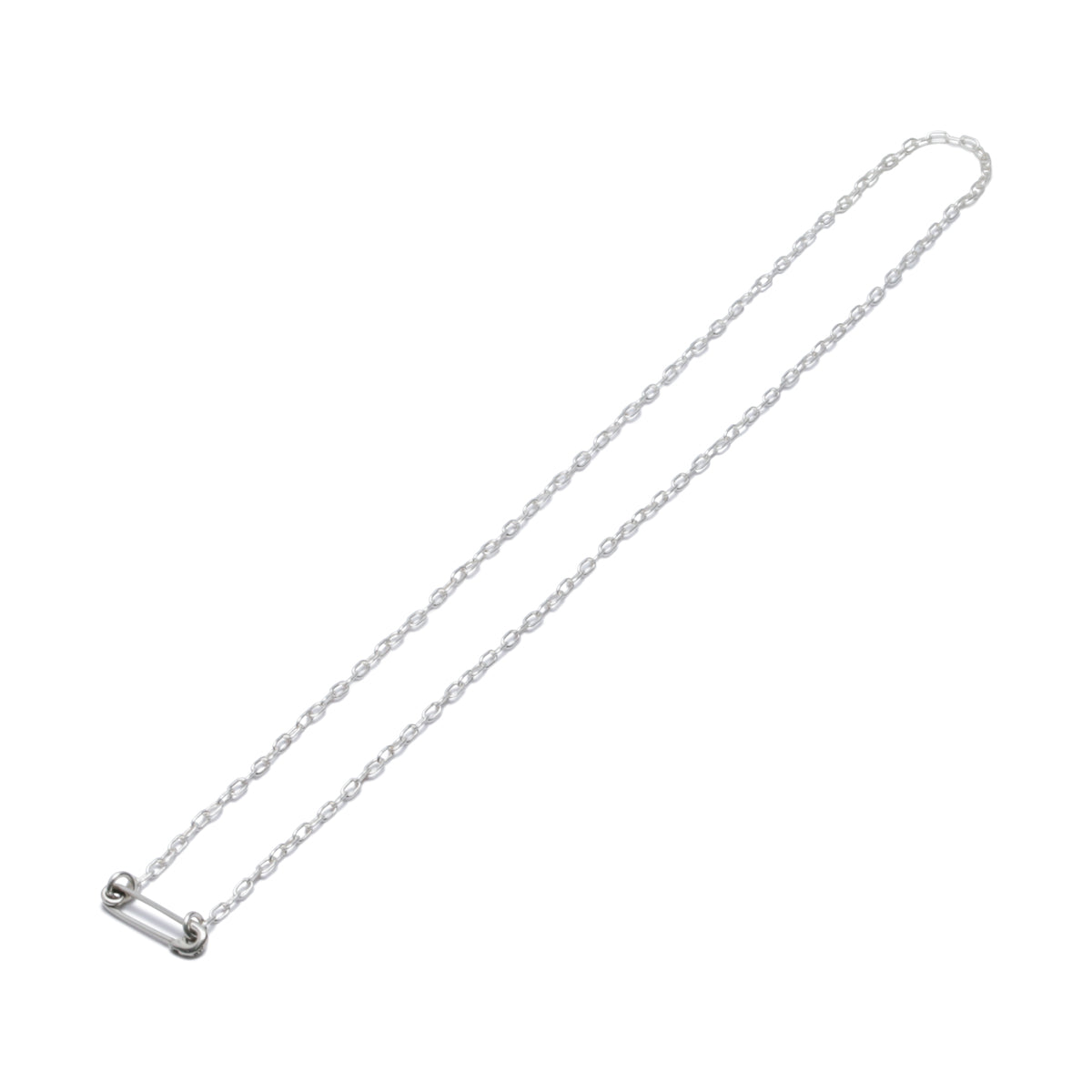 Safety Pin Long Azuki Chain Diamond Necklace XS - Silver (Mirror Finish)