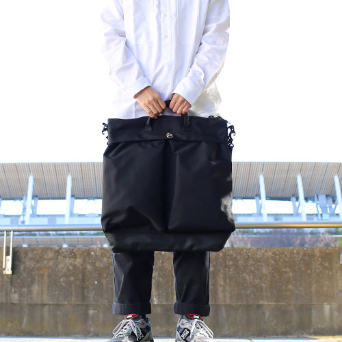 Ethical Leather & Eco Cordura Combination Helmet Bag Shoulder Bag Large Capacity Original/Made in Japan