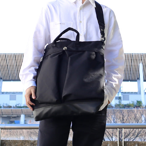 Ethical Leather & Eco Cordura Combination Helmet Bag Shoulder Bag Large Capacity Original/Made in Japan