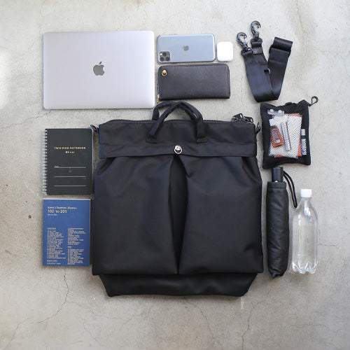 Ethical Leather & Eco Cordura Combination Helmet Bag Shoulder Bag Large Capacity Original/Made in Japan