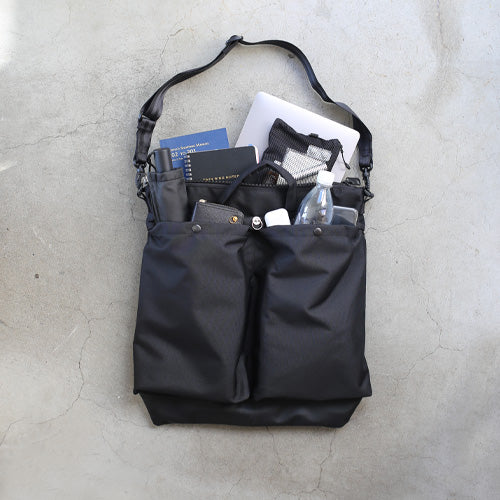Ethical Leather & Eco Cordura Combination Helmet Bag Shoulder Bag Large Capacity Original/Made in Japan