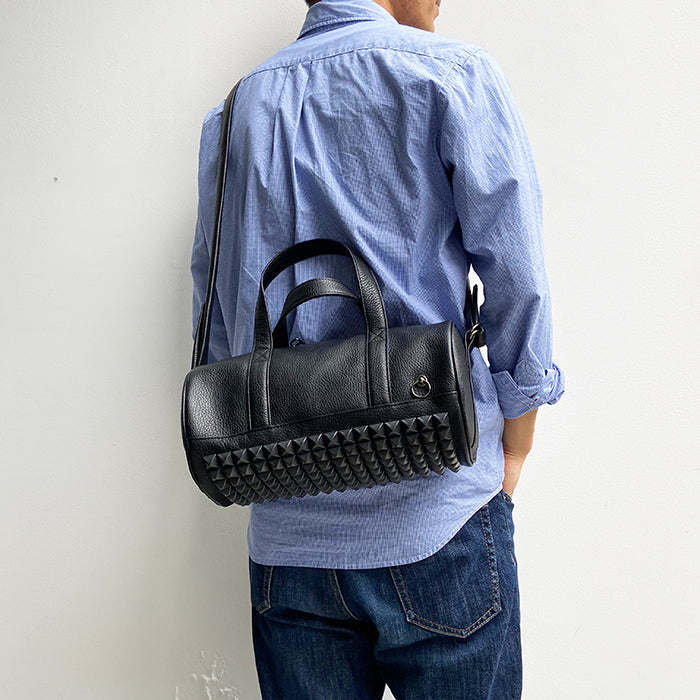 ENDURE Leather Studded 2-Way Drum Bag Shoulder Bag S - Black