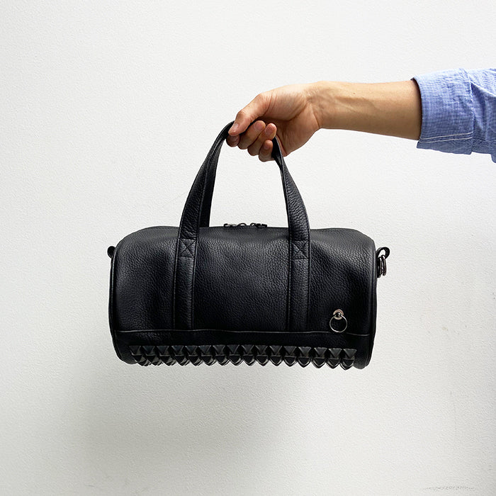 ENDURE Leather Studded 2-Way Drum Bag Shoulder Bag S - Black