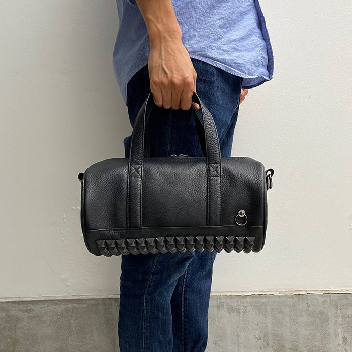 ENDURE Leather Studded 2-Way Drum Bag Shoulder Bag S - Black