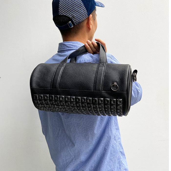ENDURE Leather JAM Studded 2-Way Drum Bag Shoulder Bag S - Black