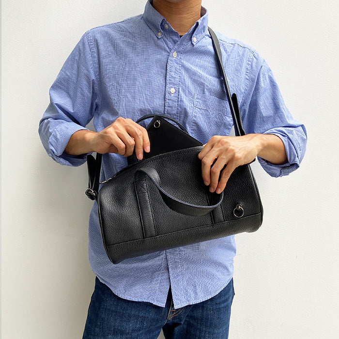 ENDURE Leather 2-Way Drum Bag Shoulder Bag S - Black