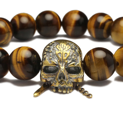 Pirates of the Caribbean: Dead Men Tell No Tales Skull Bracelet in Tiger Eye - Gold