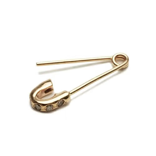 Safety Pin Diamond Earrings - 10K Yellow Gold / Single Ear