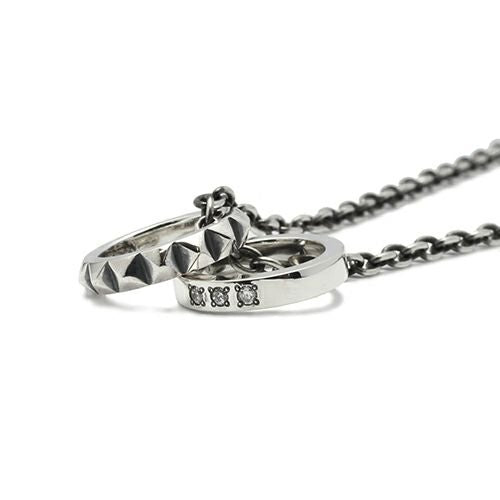 Studded Double Love Baby Ring Necklace - Silver