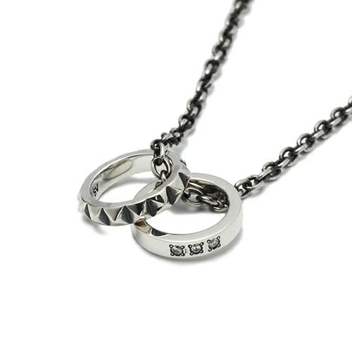 Studded Double Love Baby Ring Necklace - Silver