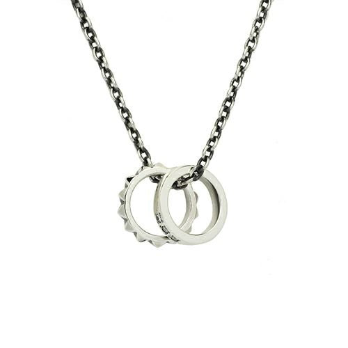Studded Double Love Baby Ring Necklace - Silver