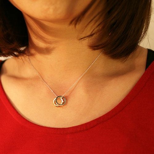 Studded Double Love Baby Ring Necklace – Gold & Silver