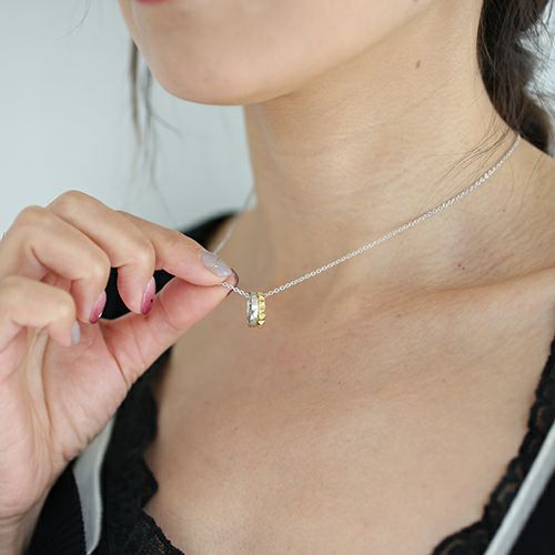 Studded Double Love Baby Ring Necklace – Gold & Silver