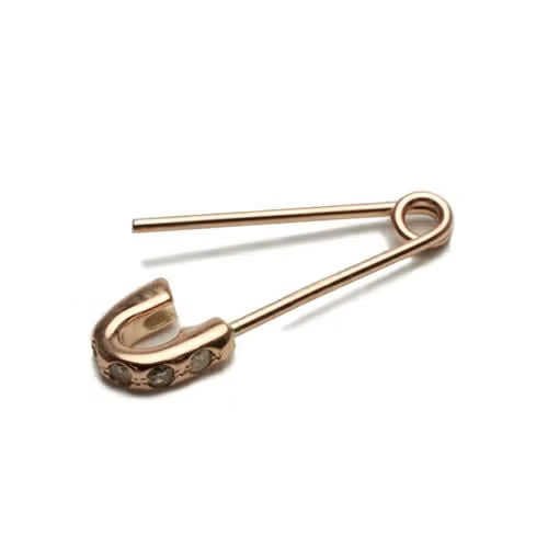 Safety Pin Diamond Earrings - 10K Pink Gold / Single Ear