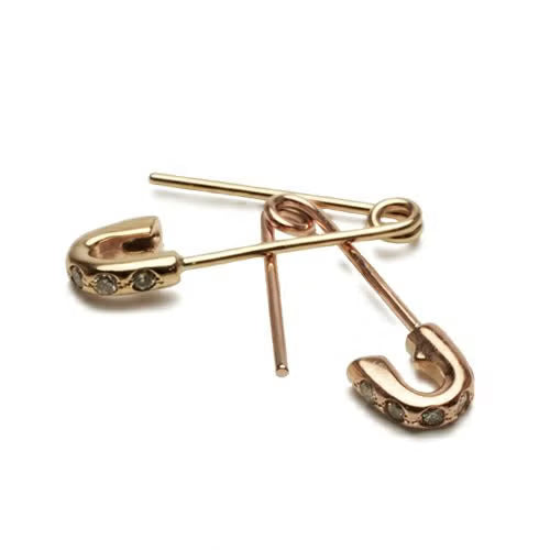 Safety Pin Diamond Earrings - 10K Pink Gold / Single Ear