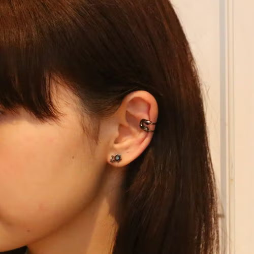 Safety Pin Diamond Ear Cuff - Black (Single Ear)