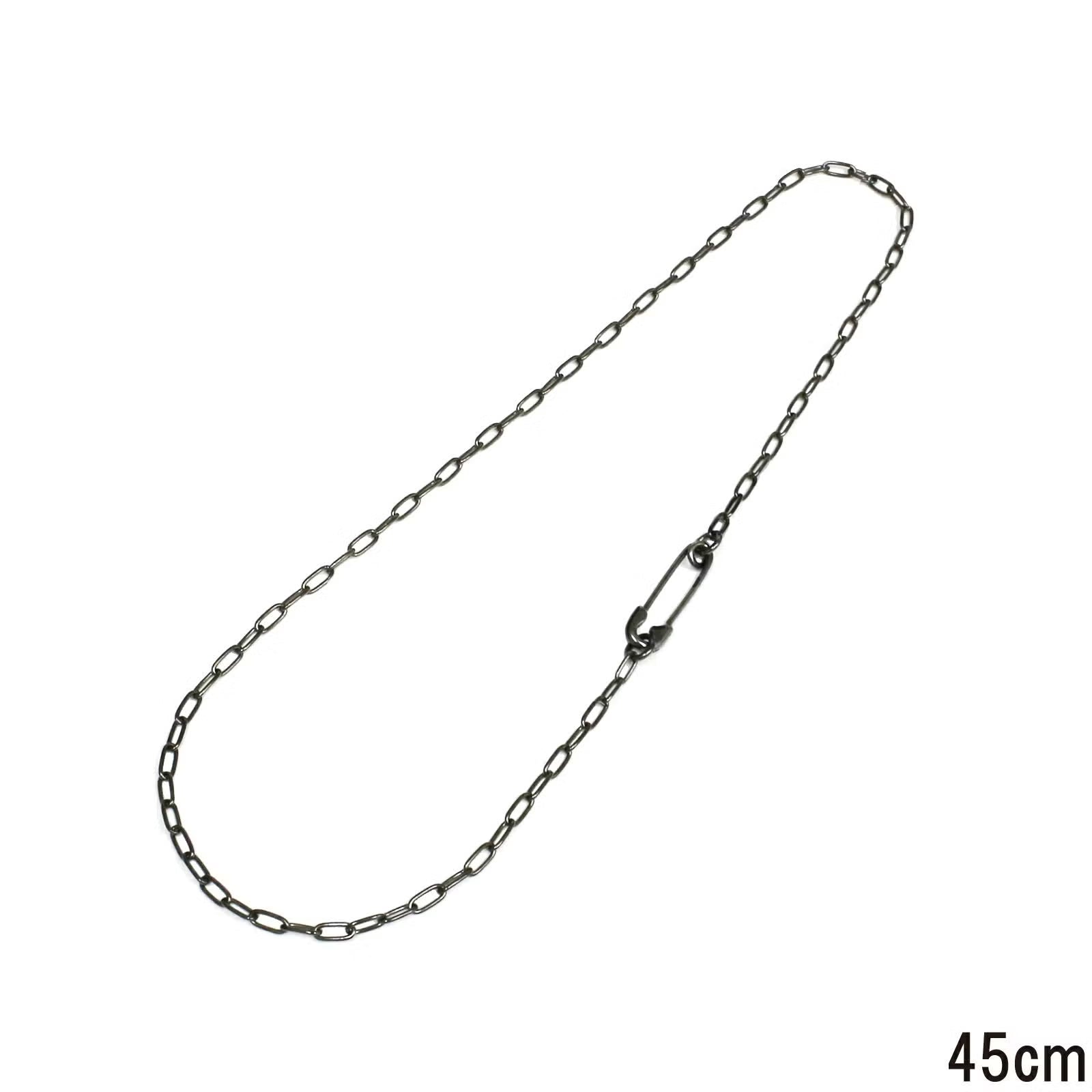 Safety Pin Long Azuki Chain Diamond Necklace S - Black