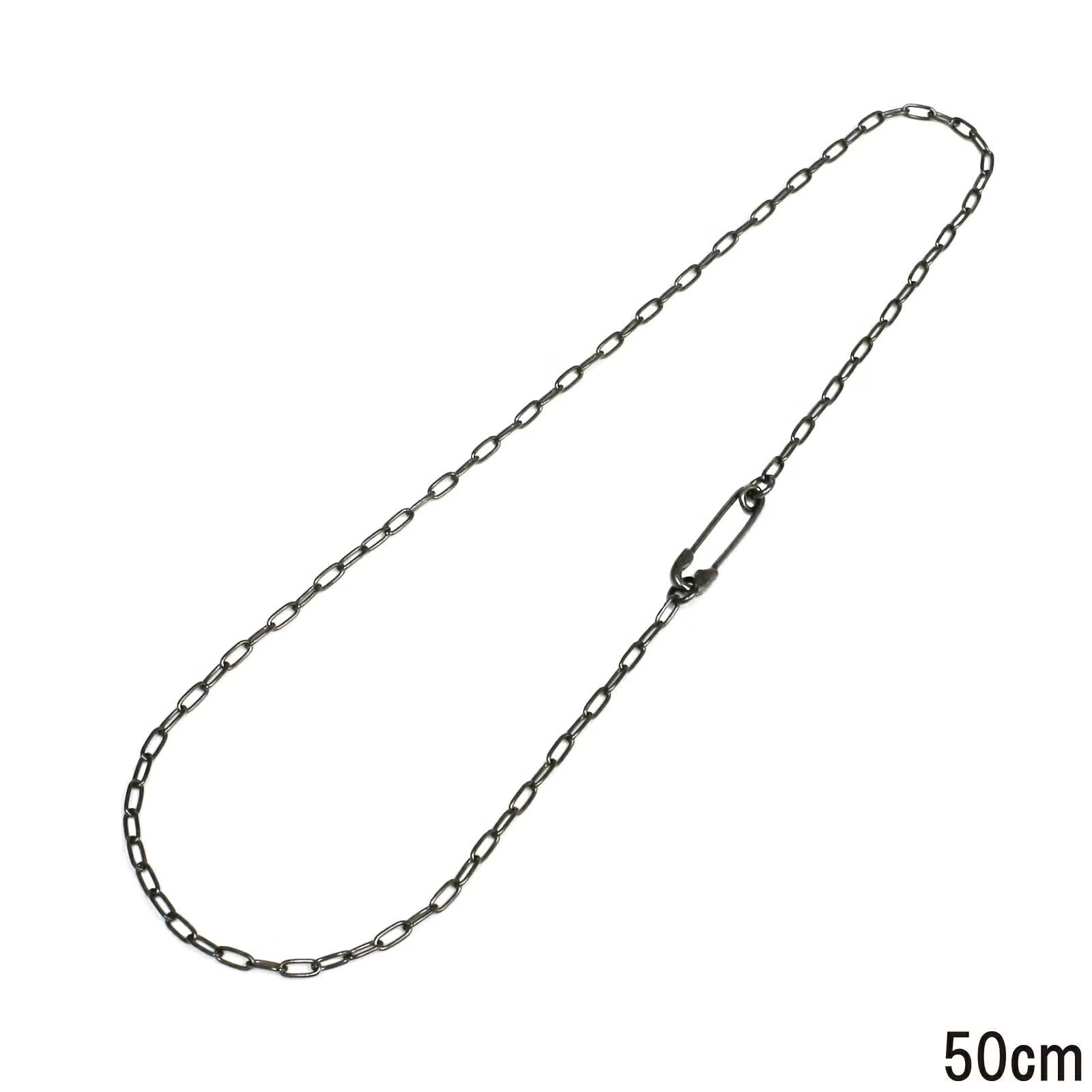 Safety Pin Long Azuki Chain Diamond Necklace S - Black