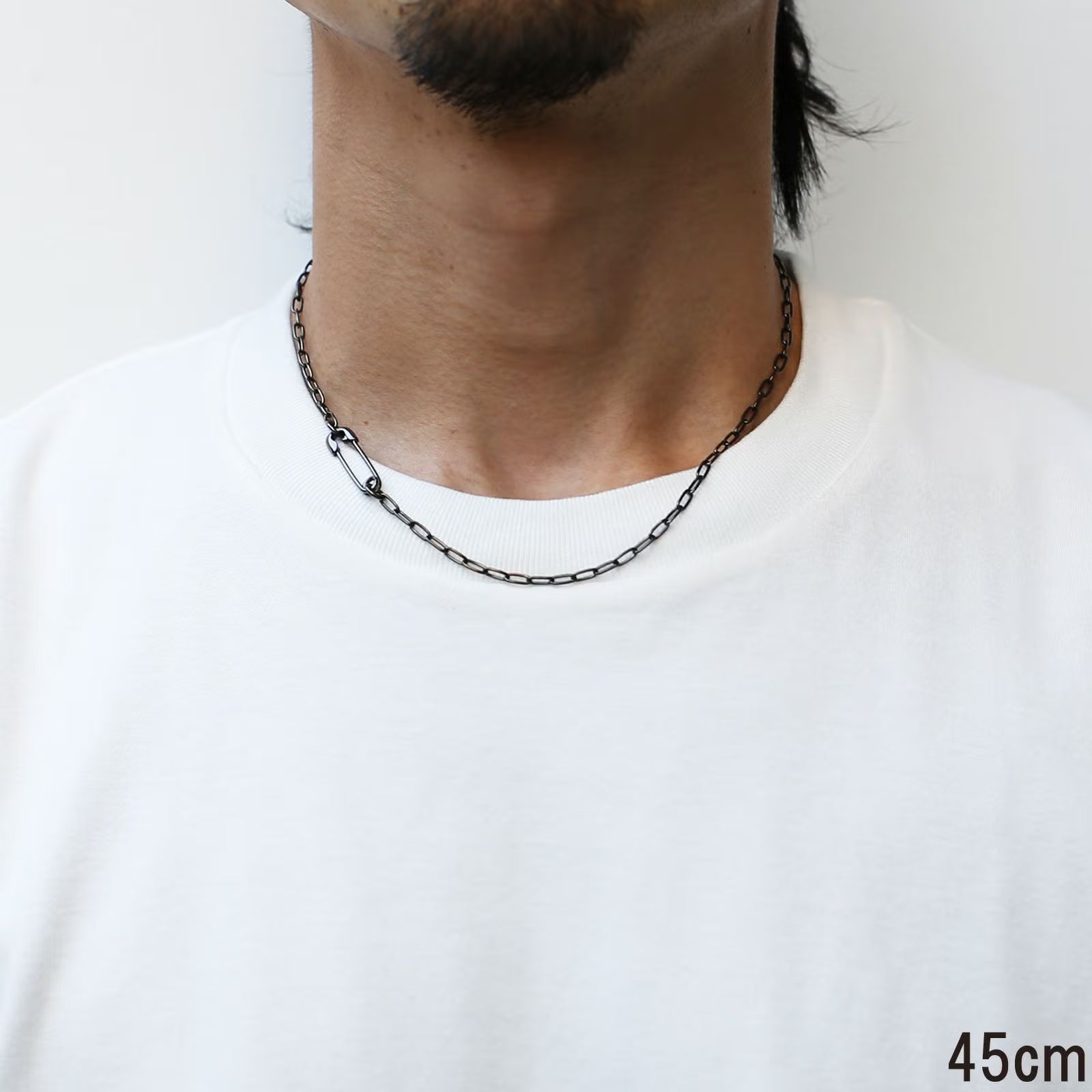 Safety Pin Long Azuki Chain Diamond Necklace S - Black