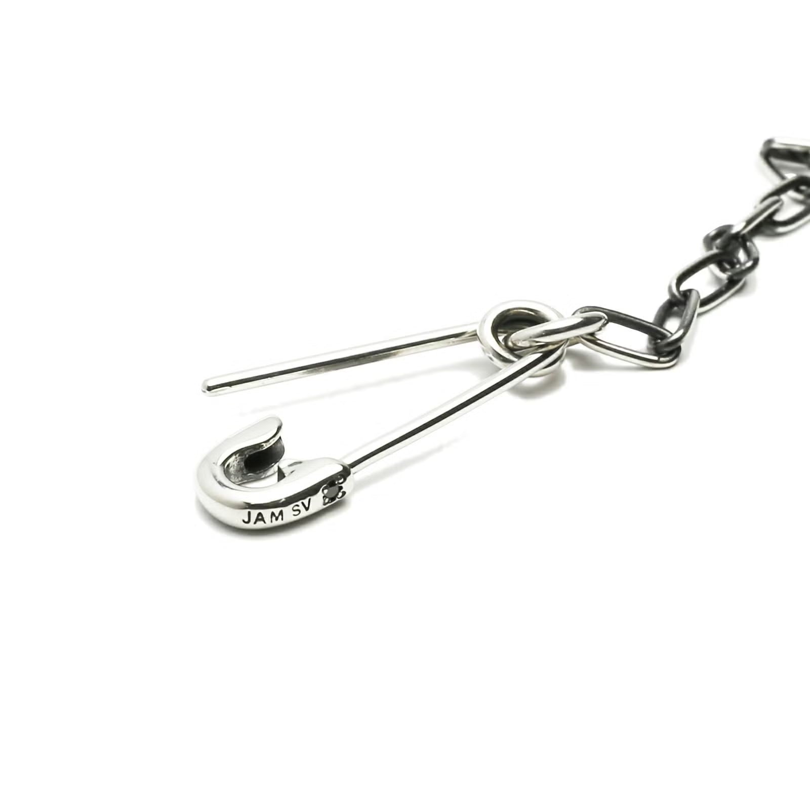 Safety Pin Long Azuki Chain Diamond Necklace S - Silver (Smoked Finish)