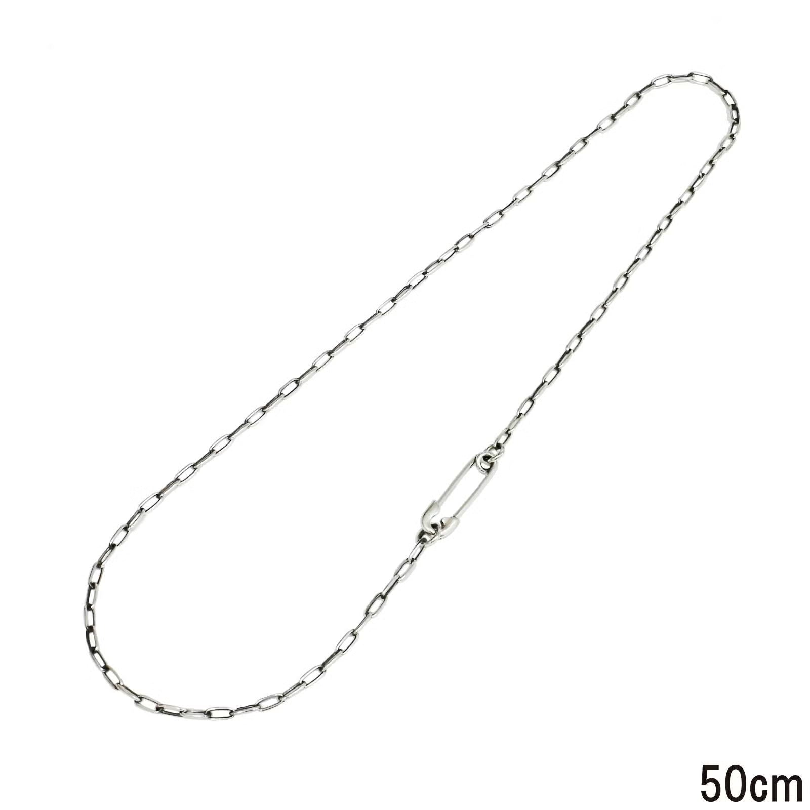 Safety Pin Long Azuki Chain Diamond Necklace S - Silver (Smoked Finish)