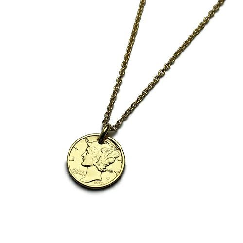 Vintage Mercury Coin Necklace - Gold