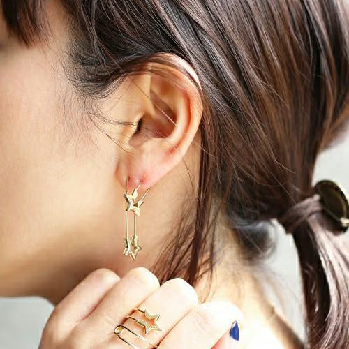 Star & Safety Pin Hoop Earrings (Both Ears)