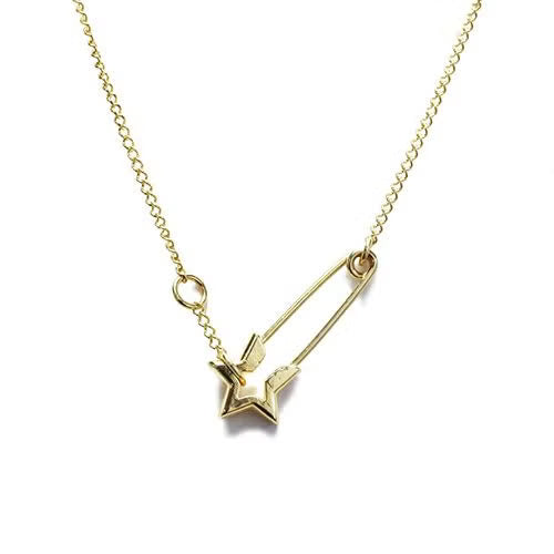 Star & Safety Pin Necklace - Gold