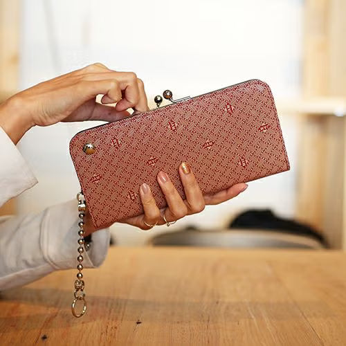 Inden - Inden-ya Clasp Purse Long Wallet, RED x WHITE, Mukyo Pattern