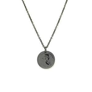 Vintage Sixpence Coin Necklace - Black