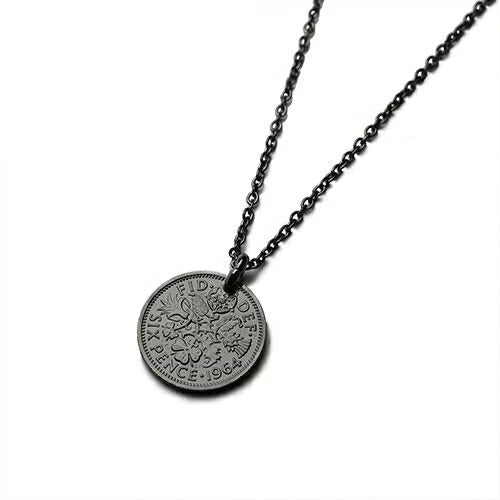 Vintage Sixpence Coin Necklace - Black