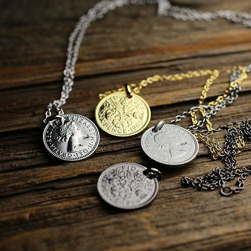 Vintage Sixpence Coin Necklace - Black