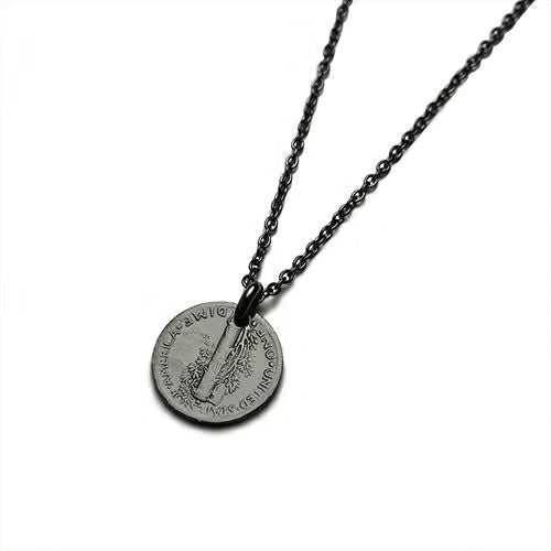 Vintage Mercury Coin Necklace - Black