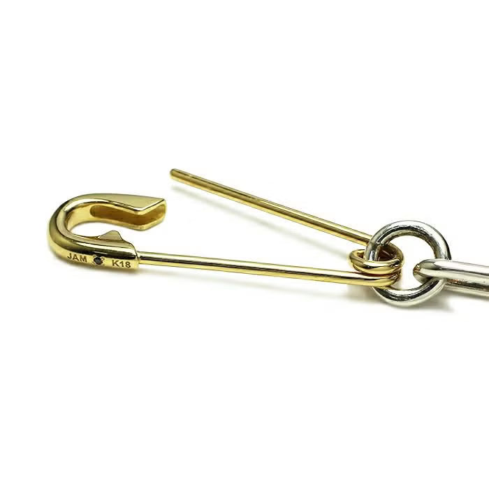 Safety Pin Long Azuki Chain Diamond Bracelet L - 18K Yellow Gold