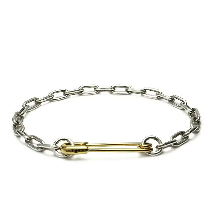 Safety Pin Long Azuki Chain Diamond Bracelet M - 18K Yellow Gold
