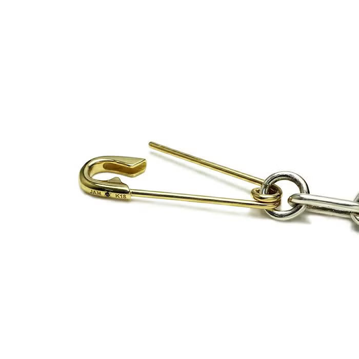 Safety Pin Long Azuki Chain Diamond Bracelet M - 18K Yellow Gold