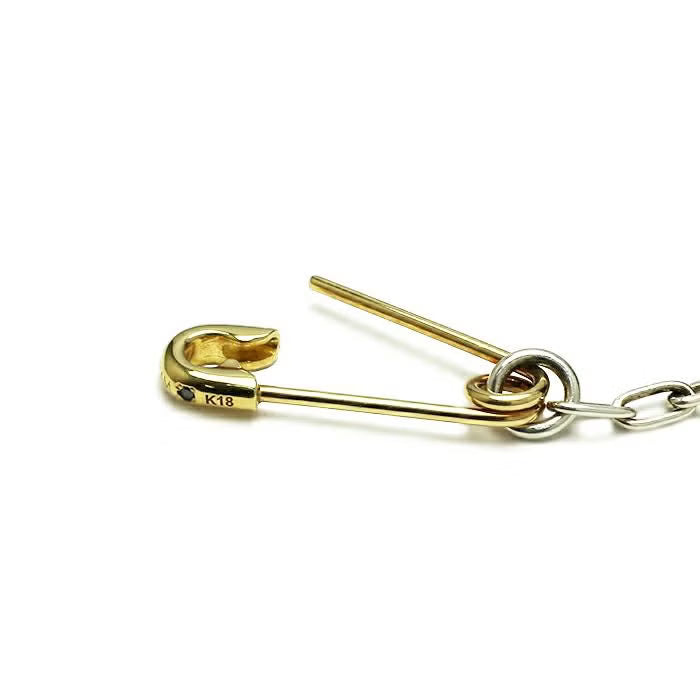 Safety Pin Long Azuki Chain Diamond Bracelet S - 18K Yellow Gold / Bracelets & Bangles