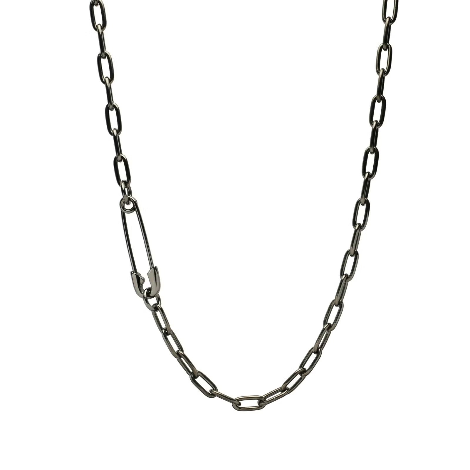 Safety Pin Long Azuki Chain Diamond Necklace M - Black
