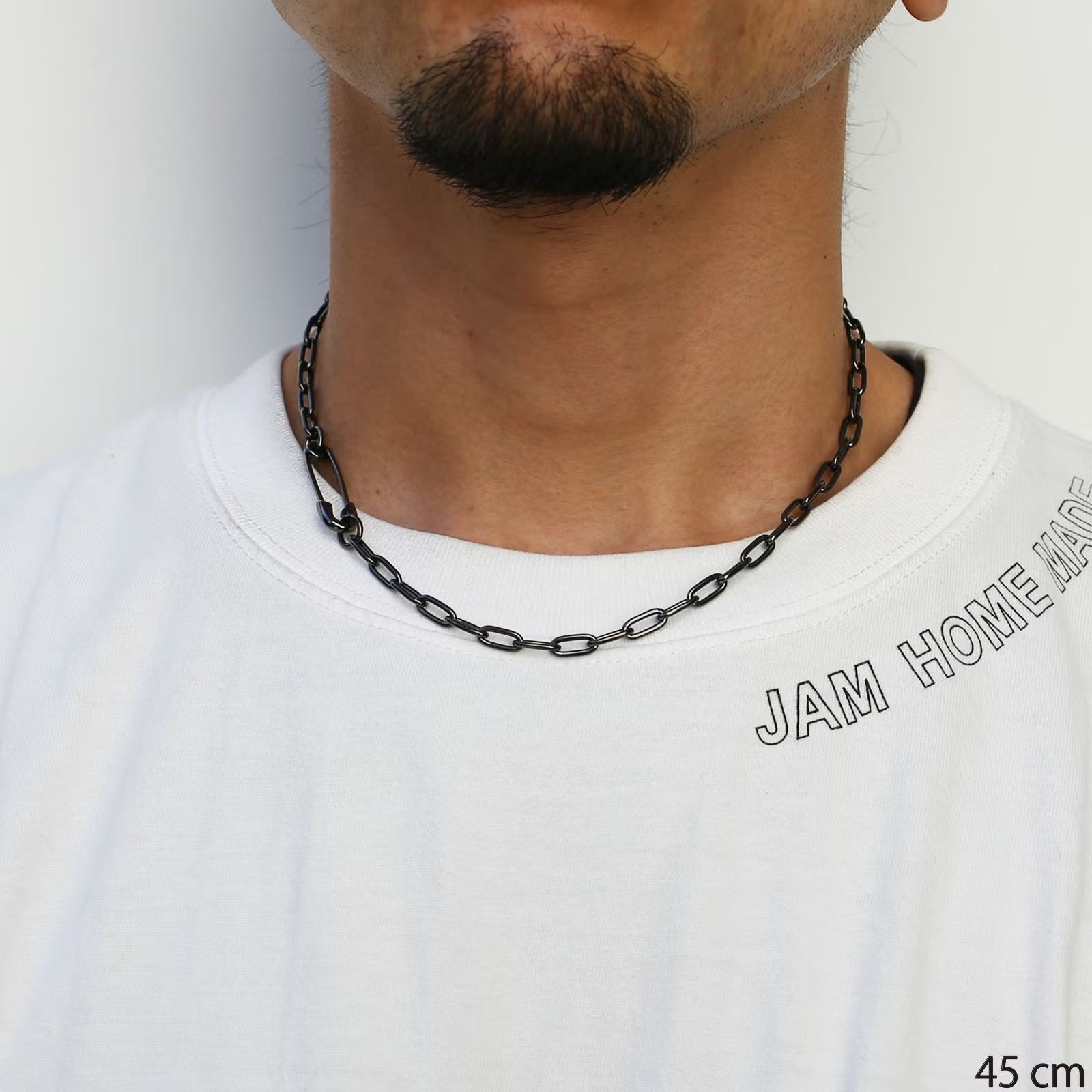 Safety Pin Long Azuki Chain Diamond Necklace M - Black