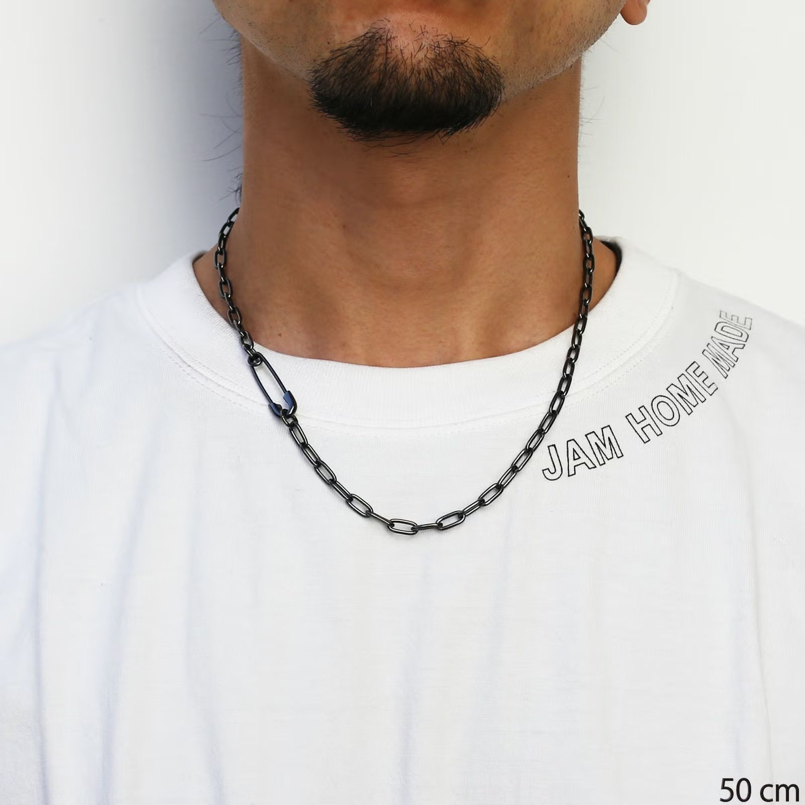 Safety Pin Long Azuki Chain Diamond Necklace M - Black