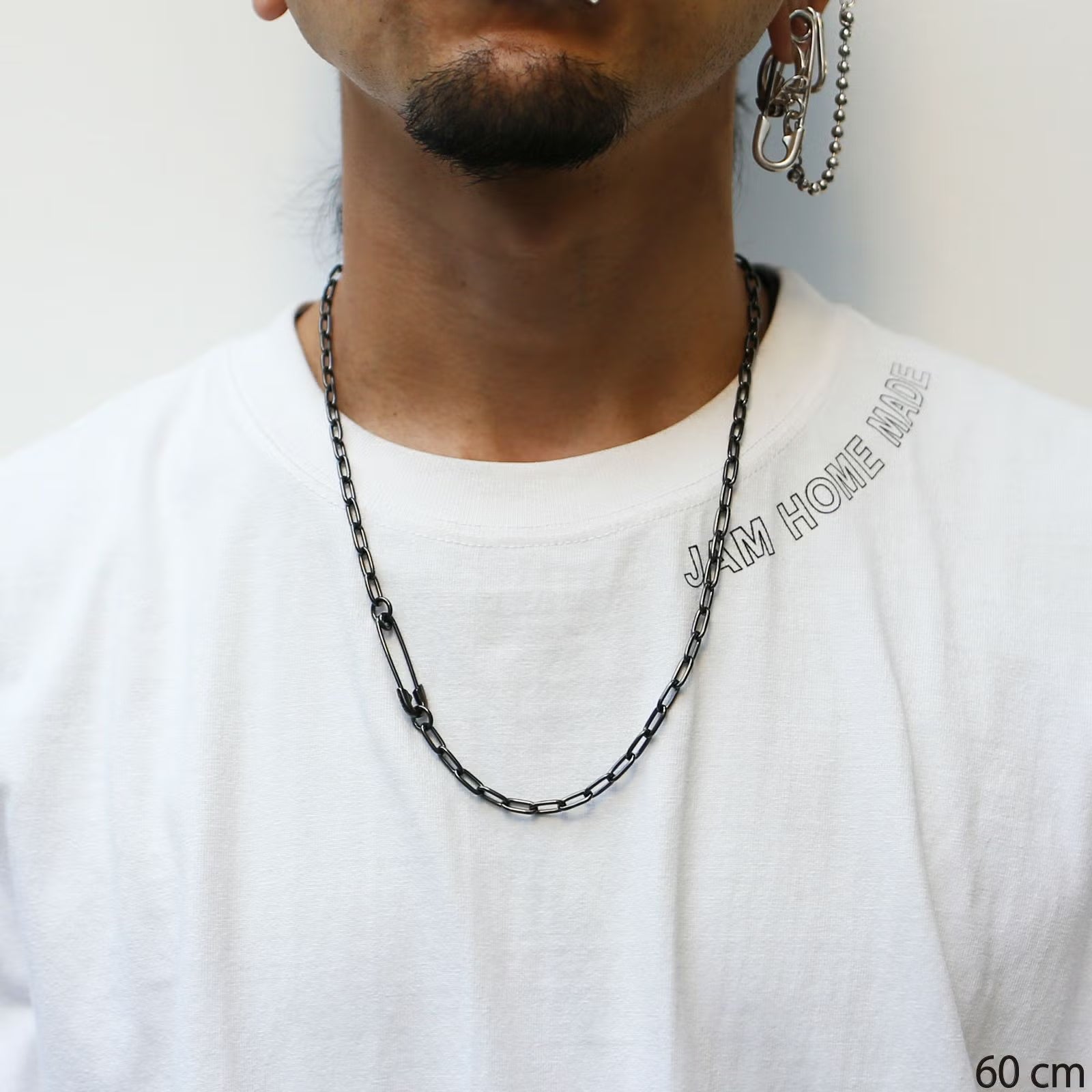 Safety Pin Long Azuki Chain Diamond Necklace M - Black