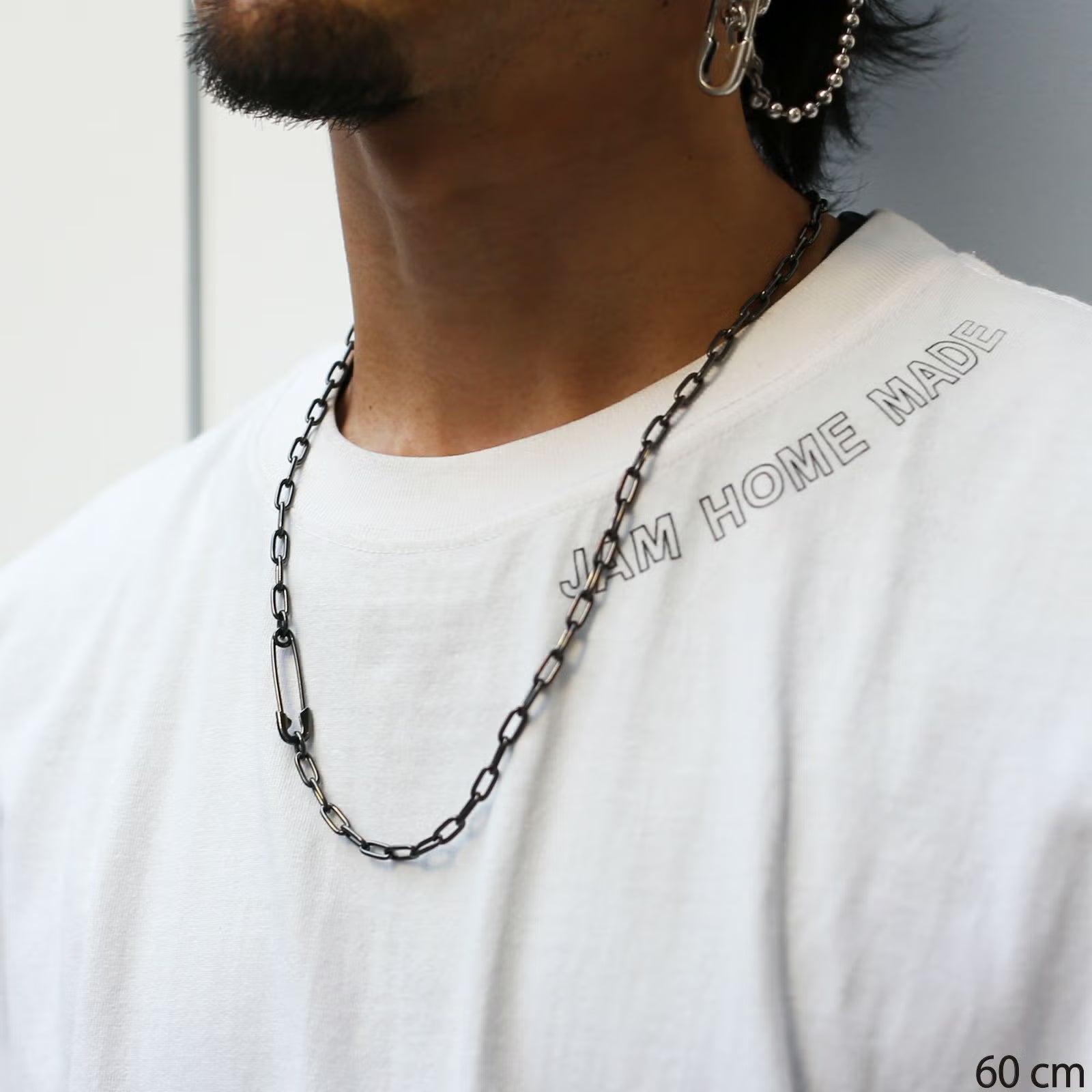 Safety Pin Long Azuki Chain Diamond Necklace M - Black