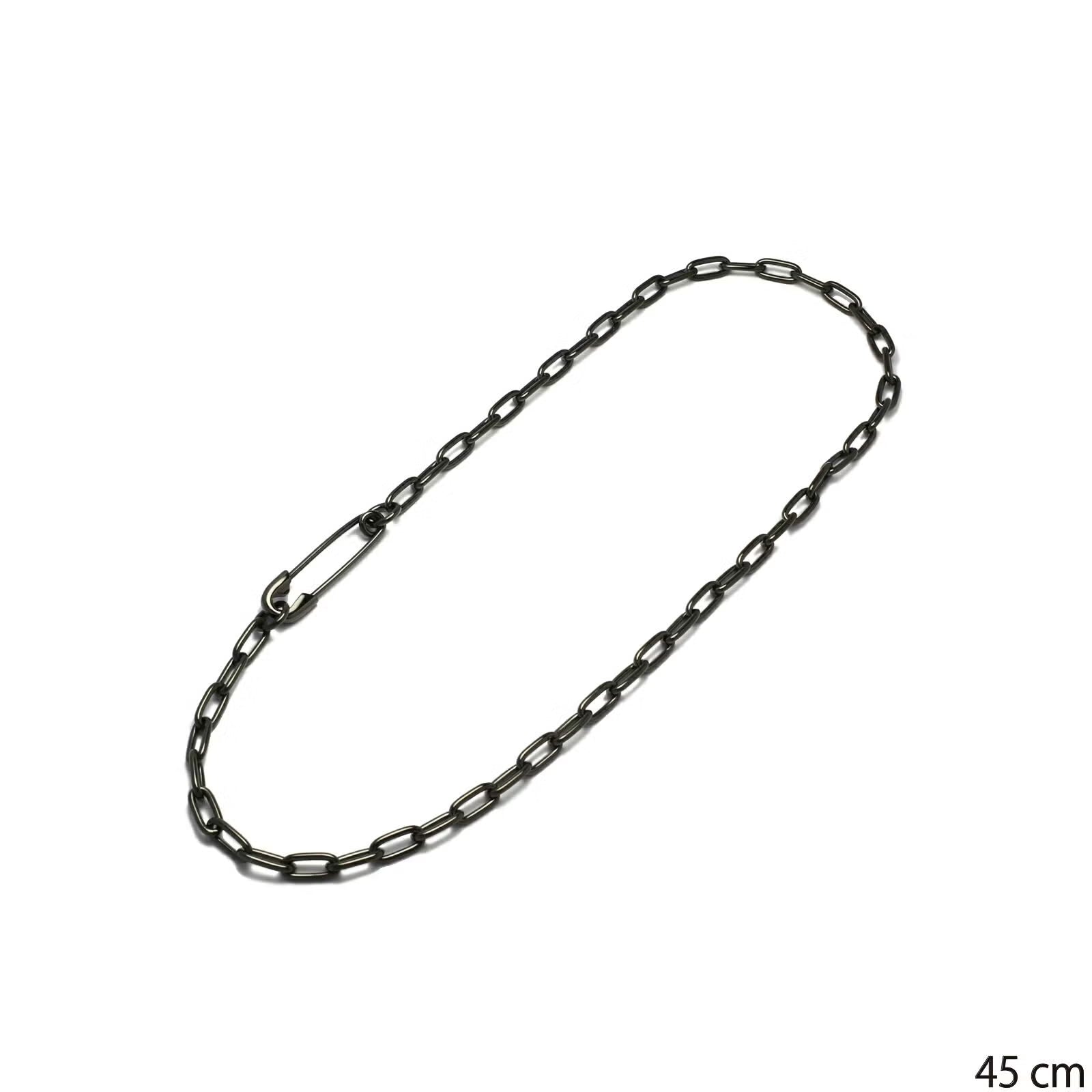 Safety Pin Long Azuki Chain Diamond Necklace M - Black