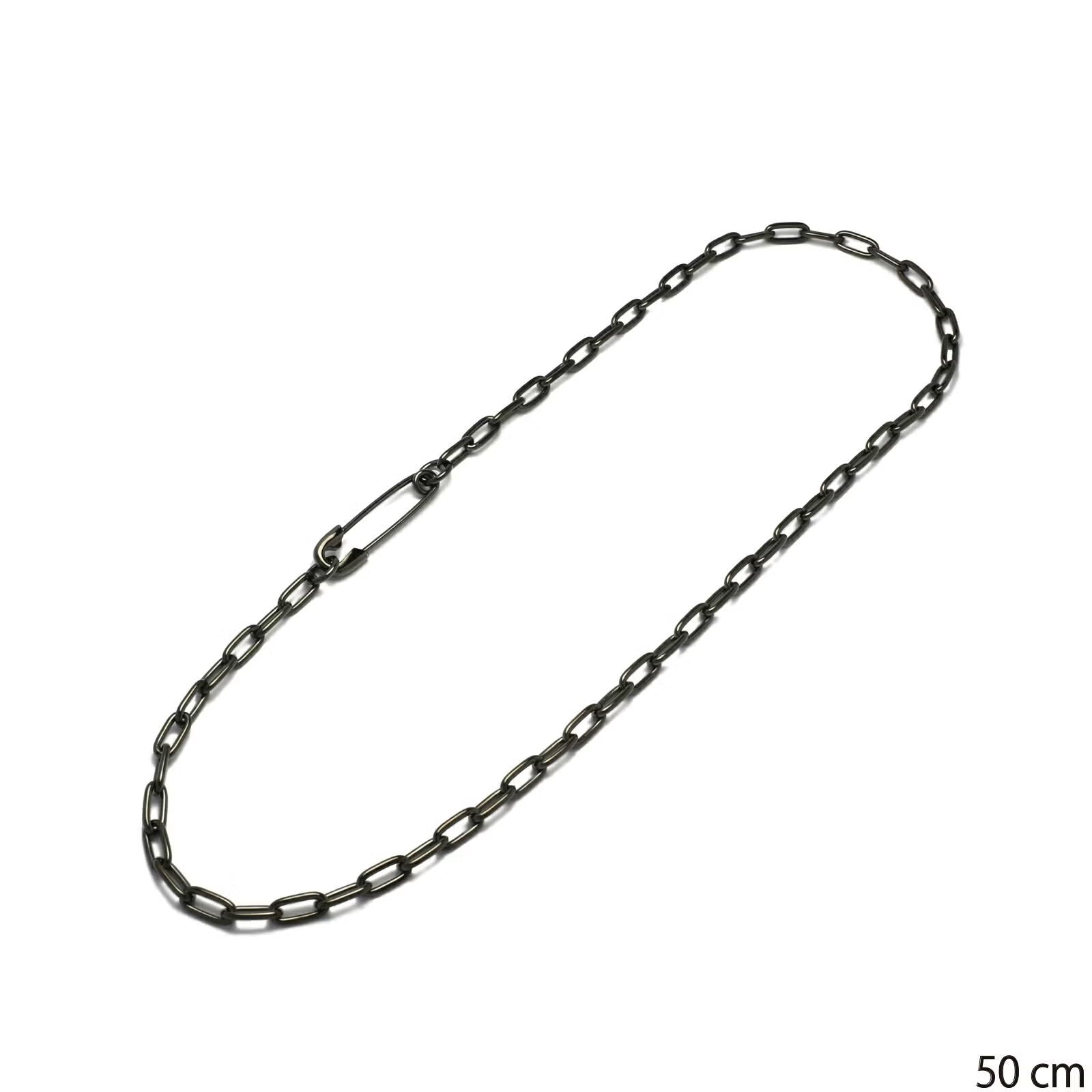 Safety Pin Long Azuki Chain Diamond Necklace M - Black