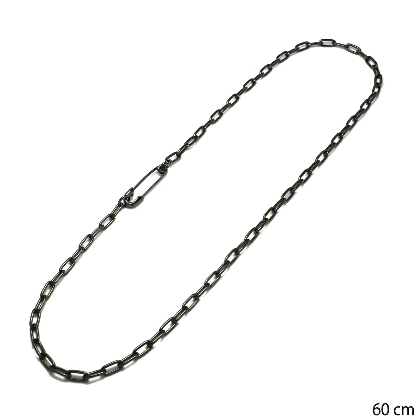 Safety Pin Long Azuki Chain Diamond Necklace M - Black
