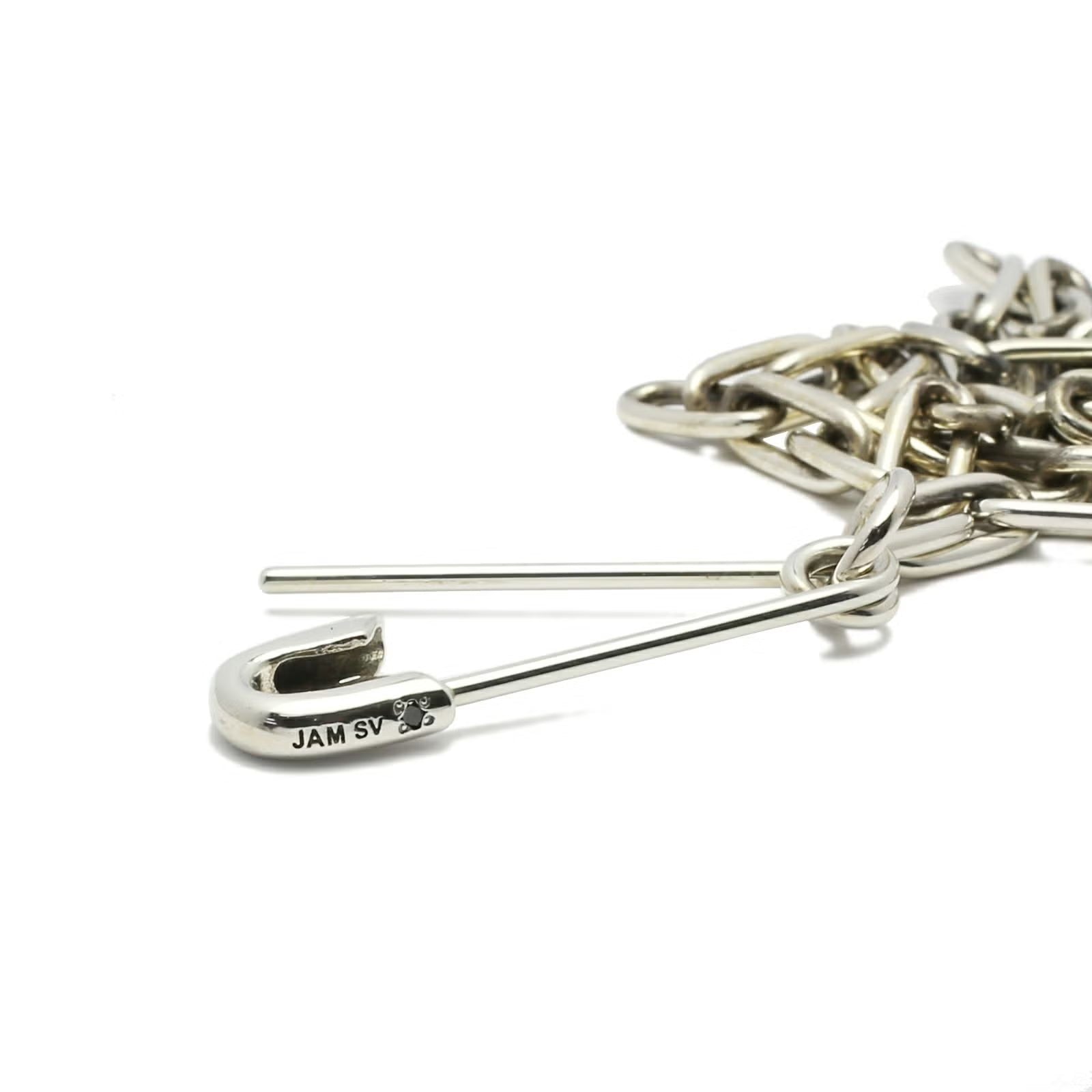 Safety Pin Long Azuki Chain Diamond Necklace M - Silver (Smoked Finish)